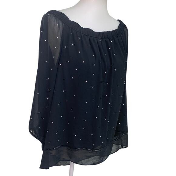 Maurices Tops - Maurices Womens Large Off The Shoulder Long Sleeve Sheer Metallic Studs Top